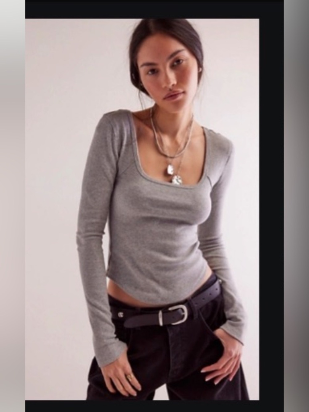 We The Free Hummingbird Long-Sleeve Top | Size L Heather Grey